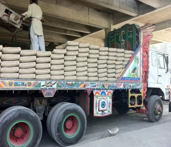 Large transport truck loaded with cement bags for Barabanki